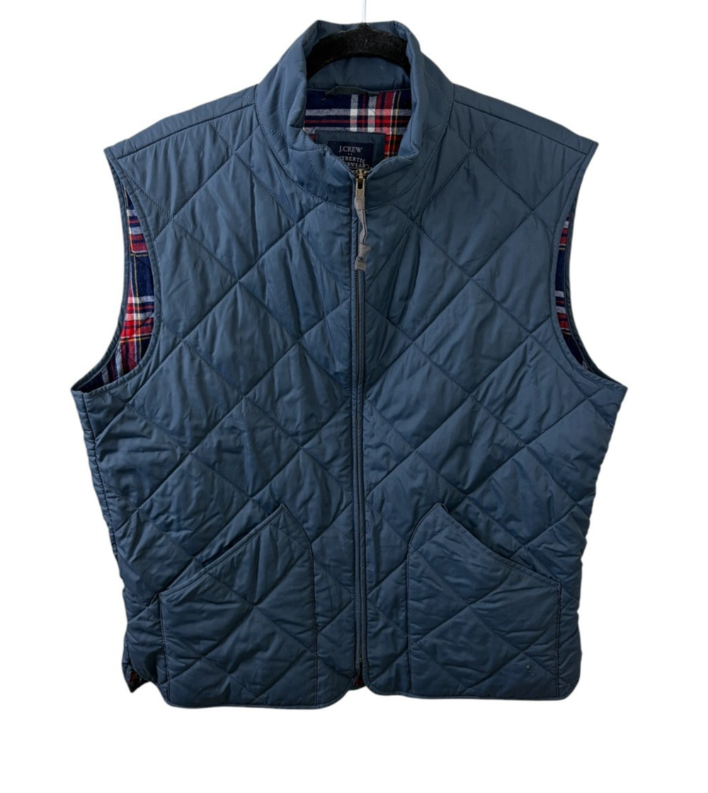 J. Crew Vest Navy Full Zip Quilted Flannel Lined Vest Size L Outdoors Cabincore